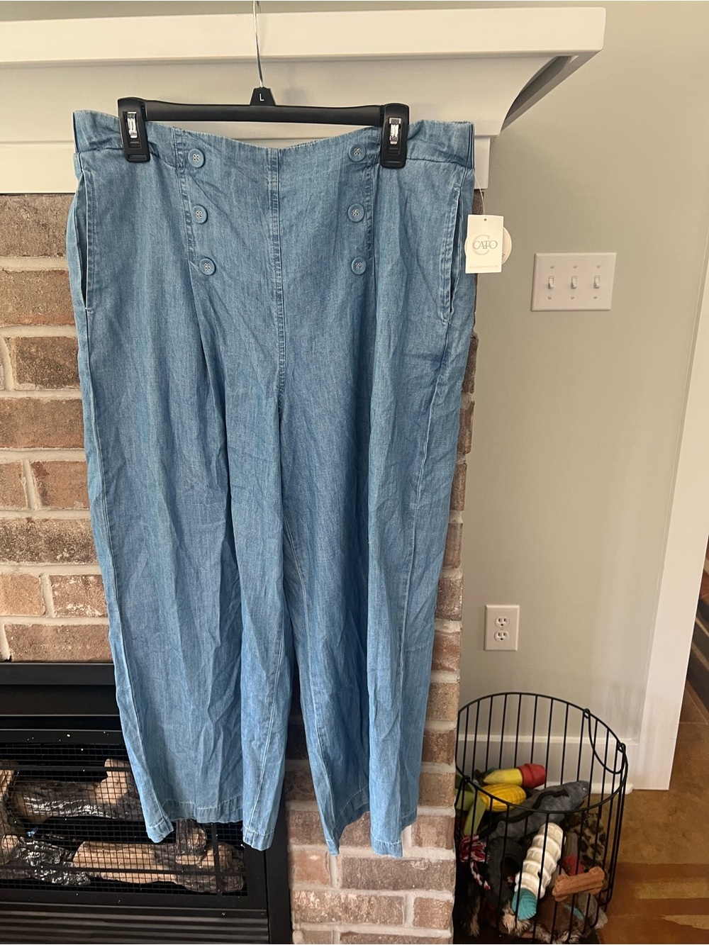 Chambray Wide Leg Jeans Flare Pants - Light Blue